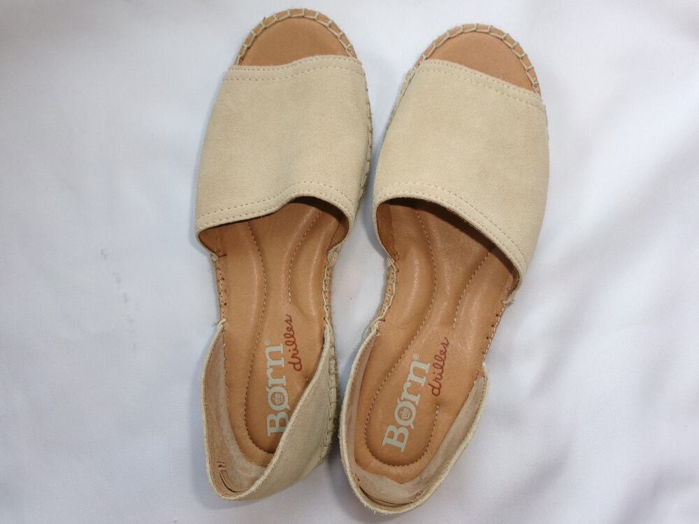 Born Drilles Beige Suede Espadrille Sandals Open Toe Women's Size 7.5